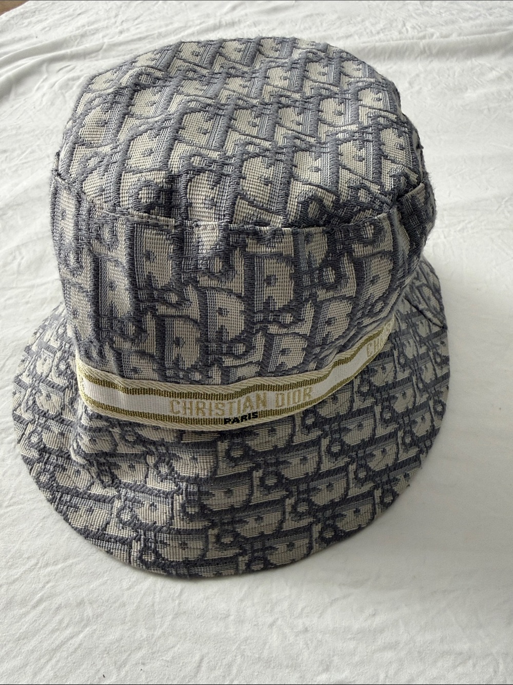 Dior Men’s Monogram Bucket Hat in Navy and Cream with Gold Trim